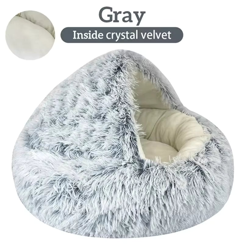 Plush Round Pet Bed — Warm Cozy Nest for Cats & Small Dogs