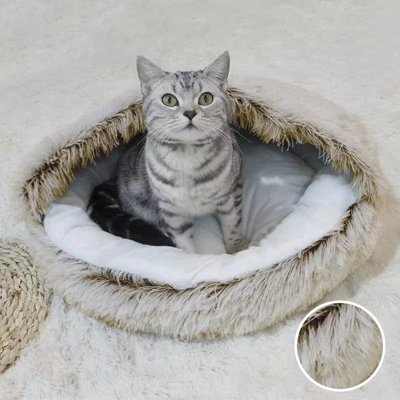 Plush Round Pet Bed — Warm Cozy Nest for Cats & Small Dogs