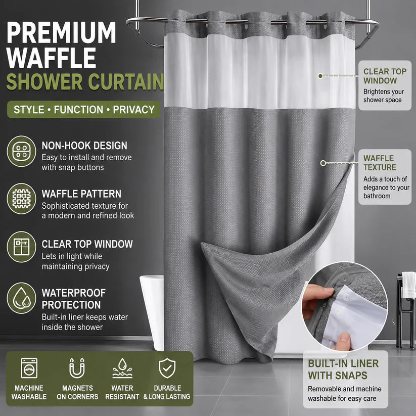 🔥50% OFF🔥Premium Waffle Pattern Shower Curtain