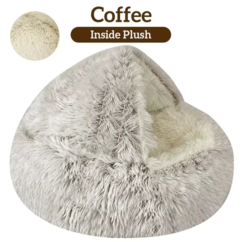 Plush Round Pet Bed — Warm Cozy Nest for Cats & Small Dogs