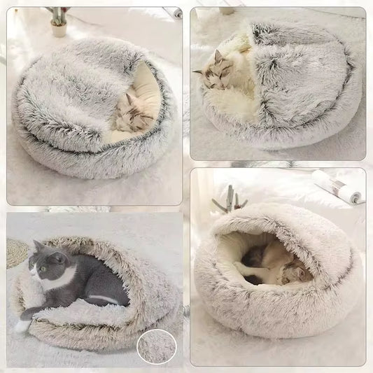 Plush Round Pet Bed — Warm Cozy Nest for Cats & Small Dogs