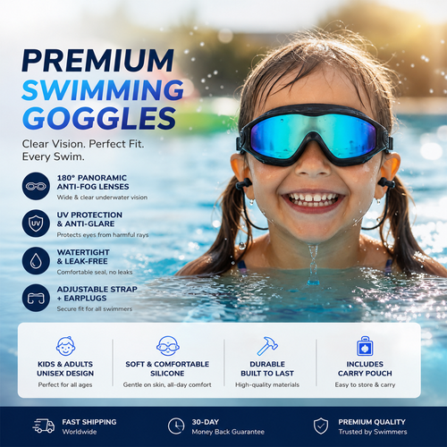 👓Anti-Fog Swimming Goggles – Clear · Comfortable Vision 💧